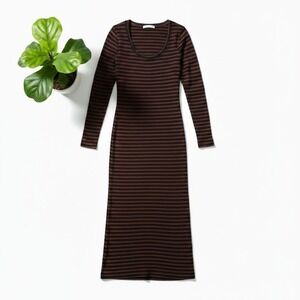 Peruvian Connection Womens Pima Cotton Striped Maxi Dress Long Sleeve Medium